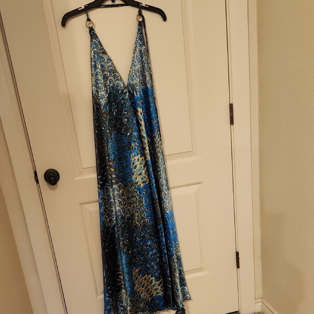Elegant Blue and Brown Women's Dress